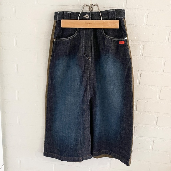 NWT Dead stock DKNY Y2K Denim Faux Suede Column skirt Grungy Artsy Dark wash S - Picture 2 of 15